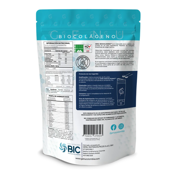 GENU Colágeno Hidrolizado Biocolágeno™ Tipo I y III, Puro, Sin Sabor | 450 g